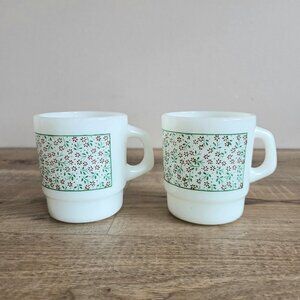 Vintage 1970s Termocrisa Mexico milk glass floral mugs